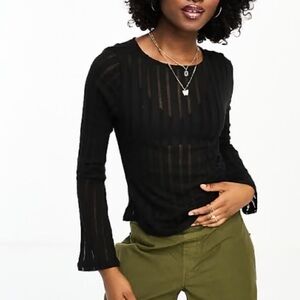 ASOS Black Sheer Striped Blouse